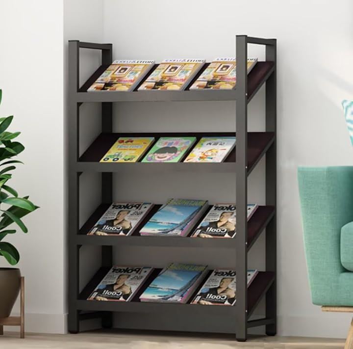 マガジンラック 雑誌ラック カタログラック カタログスタンド スチールラック パンフレットスタンド 展示会 待合室 図書館 新聞ラック ブラック 80x30x120cm(ブラック)