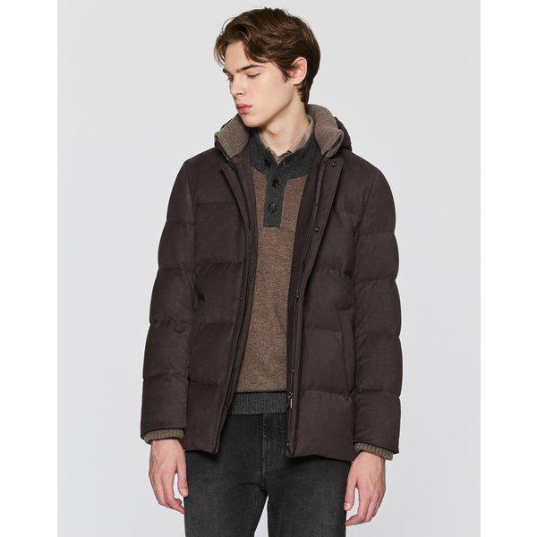 [25FW] ダークブラウン フェイクスエード ニットネック ダウンジャンパー DMJU5D005W3