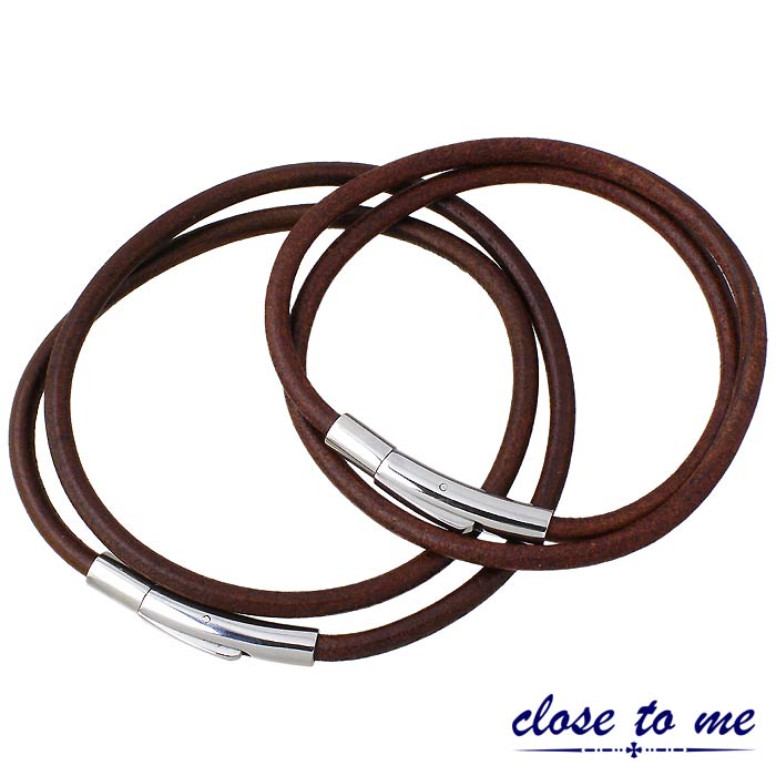 クロストゥーミー close to me レザー ステンレス ペア ブレスレット ダーク 金属アレルギー対応