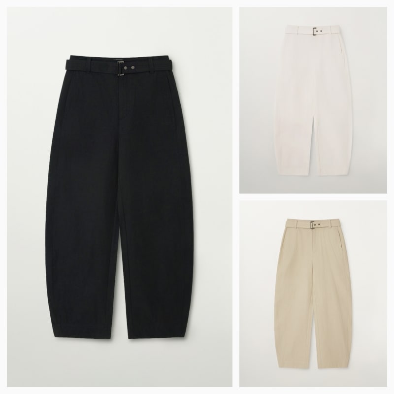 【SATUR】26SS (W) BELTED COTTON BARREL FIT PANTS : 3COLORS
