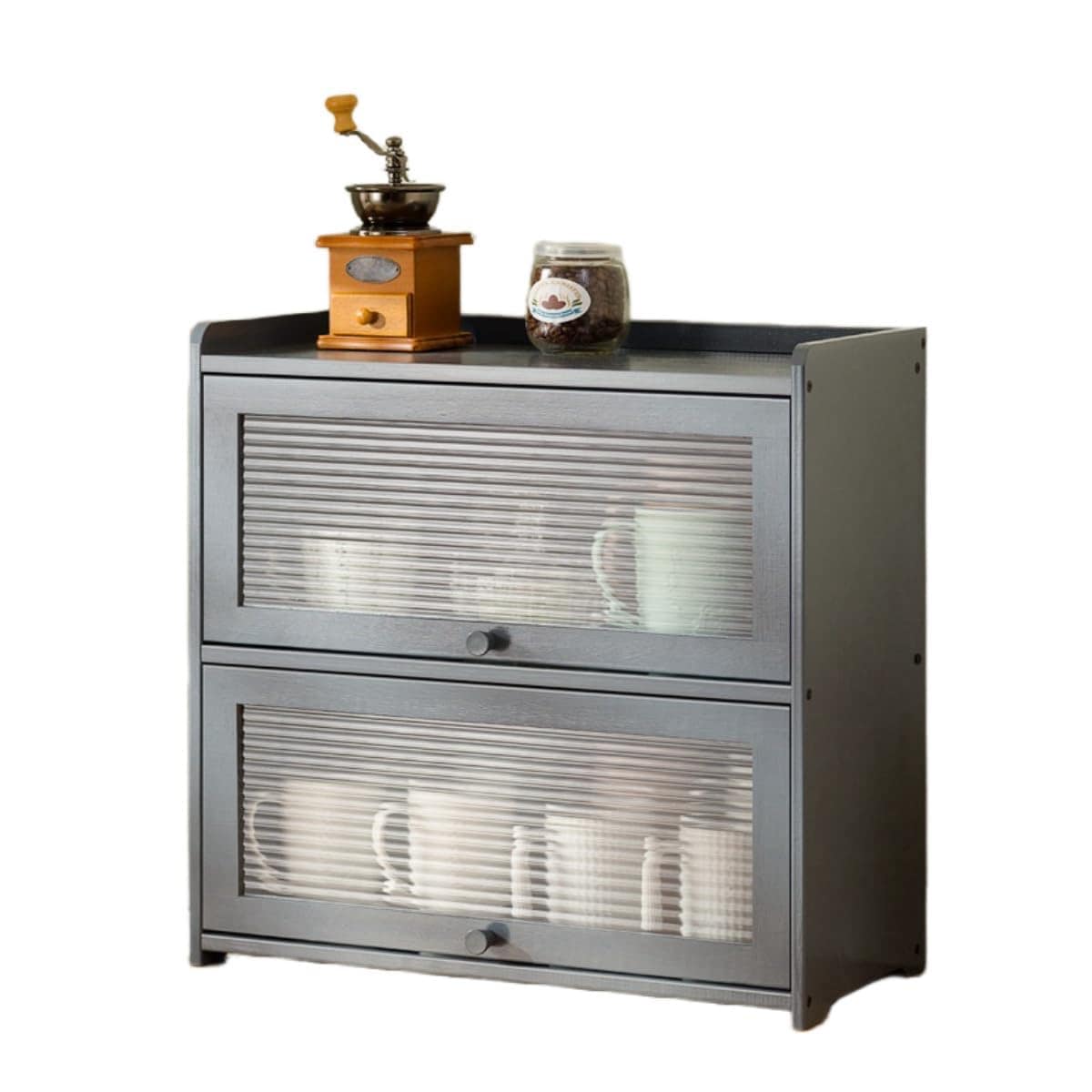 食器棚 ミニ食器棚 食器収納棚 卓上食器棚 台所収納 収納ラック 竹製 大容量 安定 防塵 防湿 収納便利 組み立て式 おしゃれ ボウル 箸 カップ カトラリー収納 家庭用 (グレー 52*25*50