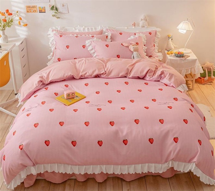 大好評につSALE延長韓国スタイル ウォッシュドコットン 4点セット スタイル INS 春と秋 キルトカバー シーツ ベッド 3点セット プリンセススタイル