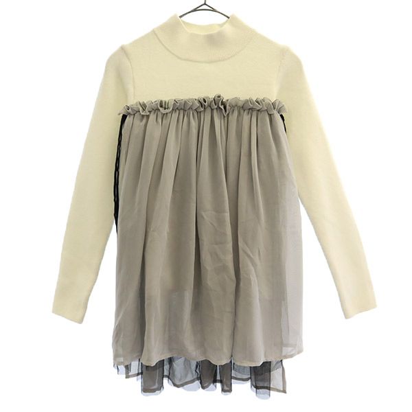 長袖 デザイン セーター F ホワイト×グレー ニット レディース