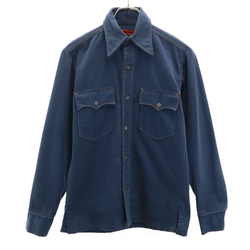 70s ヴィンテージ 長袖 ウエスタンシャツ S ネイビー KINGSROAD メンズ