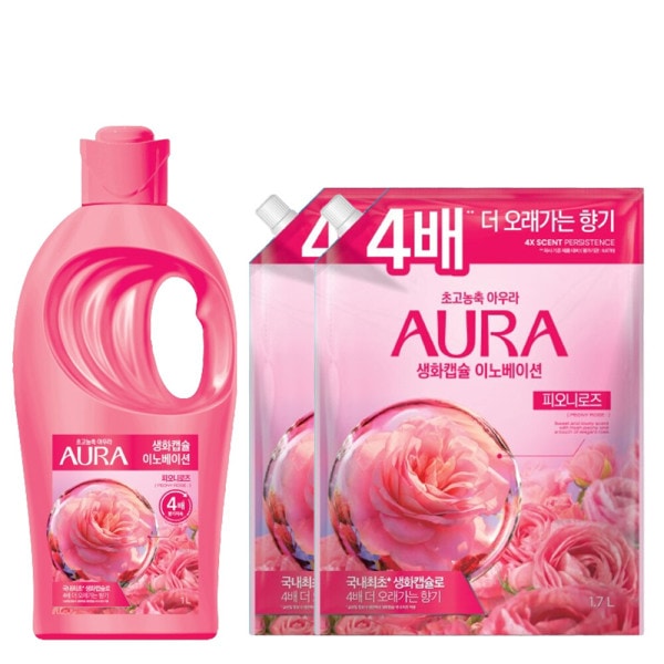 アウラ 生花カプセル 柔軟剤 ピオニーローズ 1L + 1.7L x 2個(贈呈品なくなり次第贈呈終了)