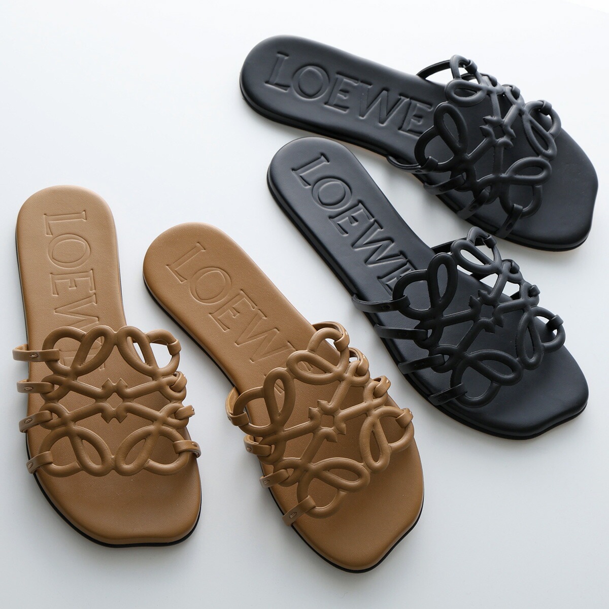 LOEWE ロエベ サンダル PETAL ANAGRAM SLIDE ペタル アナグラム スライド LLSP465X08 レディース レザー フラット シューズ 靴 カラー2色 LLSP465X081