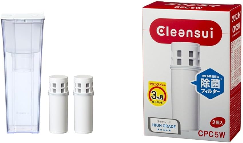 【セット買い】クリンスイ 浄水器 ポット型 カートリッジ計2個入り[本体CP012W-WT]ろ過水容量:0.9L 全容量:1.35L & クリンスイ 浄水器 ポット型 ホワイト カートリッジ計2個入り