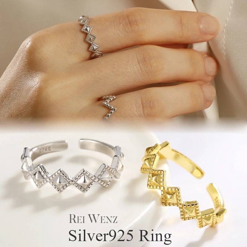 【高品質Silver925】シルバー リング ひし形 スクエア 大ぶり 太め ワイド ニュアンス 華奢 レディース 重ね 金属アレルギー インスタ ゴールド おしゃれ オフィス プレゼント 人気