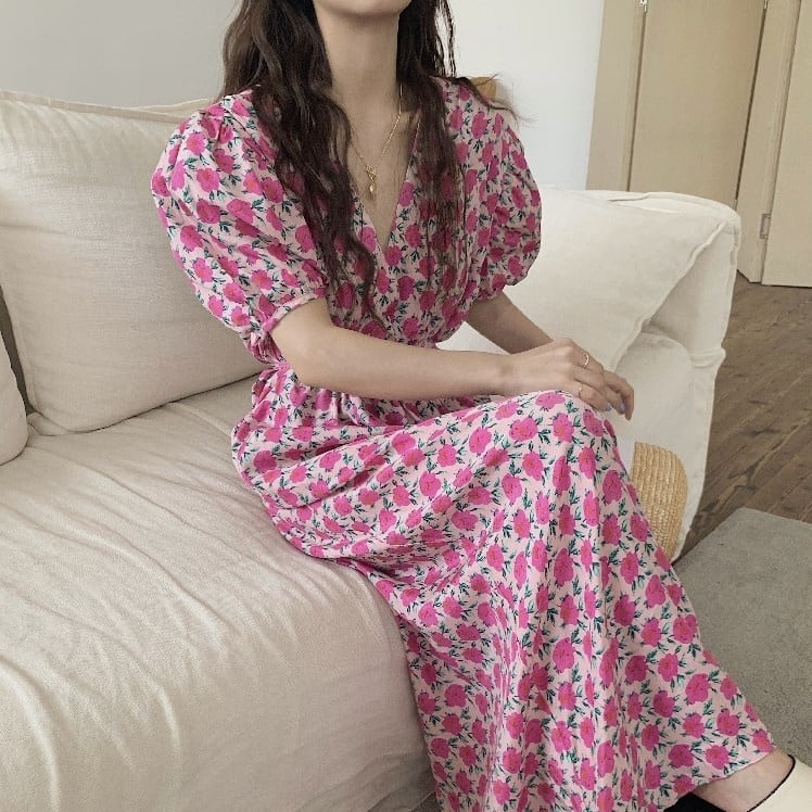 レディース ワンピース 花柄ワンピース ロングワンピース マキシ丈 ロング丈 小花柄 袖あり