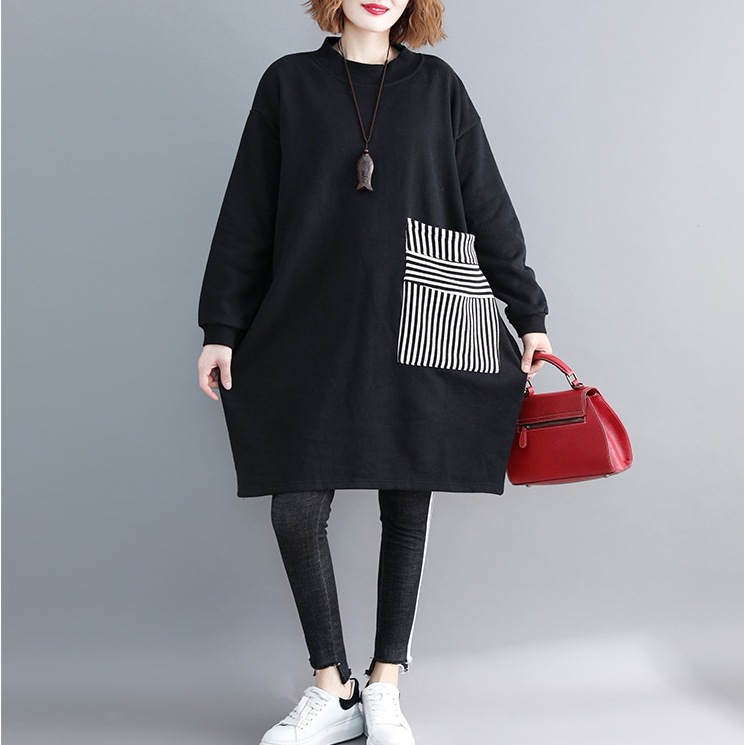 ビッグトレーナー ストライプ柄トップス ロング丈トレーナー 長袖ロング丈トップス トップス プルオーバー ビッグT ロング ロング丈 袖あり 長袖 Uネック ラウンドネック ストレート ワイド