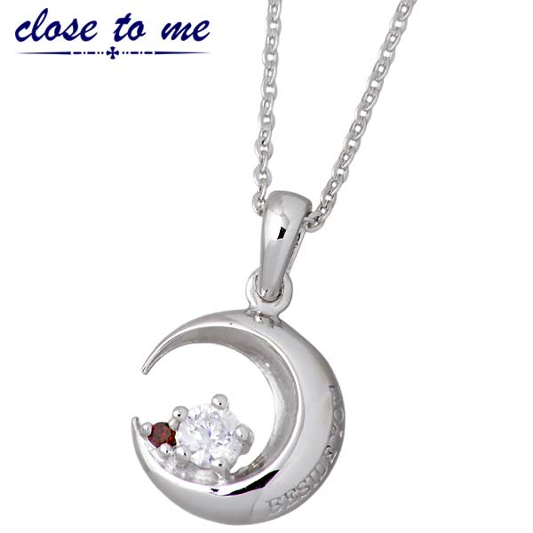クロストゥーミー close to me シルバー ネックレス CZ レッドダイヤモンド 三日月