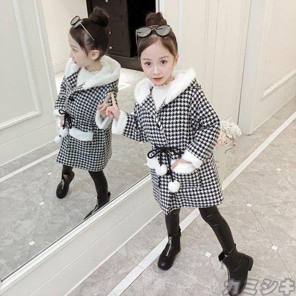 チェスターコート 子供服 女の子 ラシャコート 厚手 チェック柄 フード付き ジャケット秋冬 ロング
