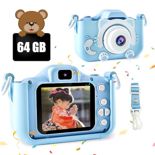 色：ブルー 子供用カメラ 64GB キッズカメラ 高画素 子どもデジタルカメラ おもちゃカメラ 10