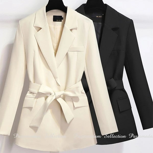 再入荷商品ハーフコート　ガウンタイプ　長袖　オフホワイト　ブラック　ダブルポケット　通勤通学女子会20代30代40代50代60代jk-2409-4 5,721円