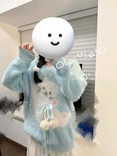 2個でさらにお安く！トップス アウター ニット セーター 起毛 フェイクファー Vネック リボン レディース