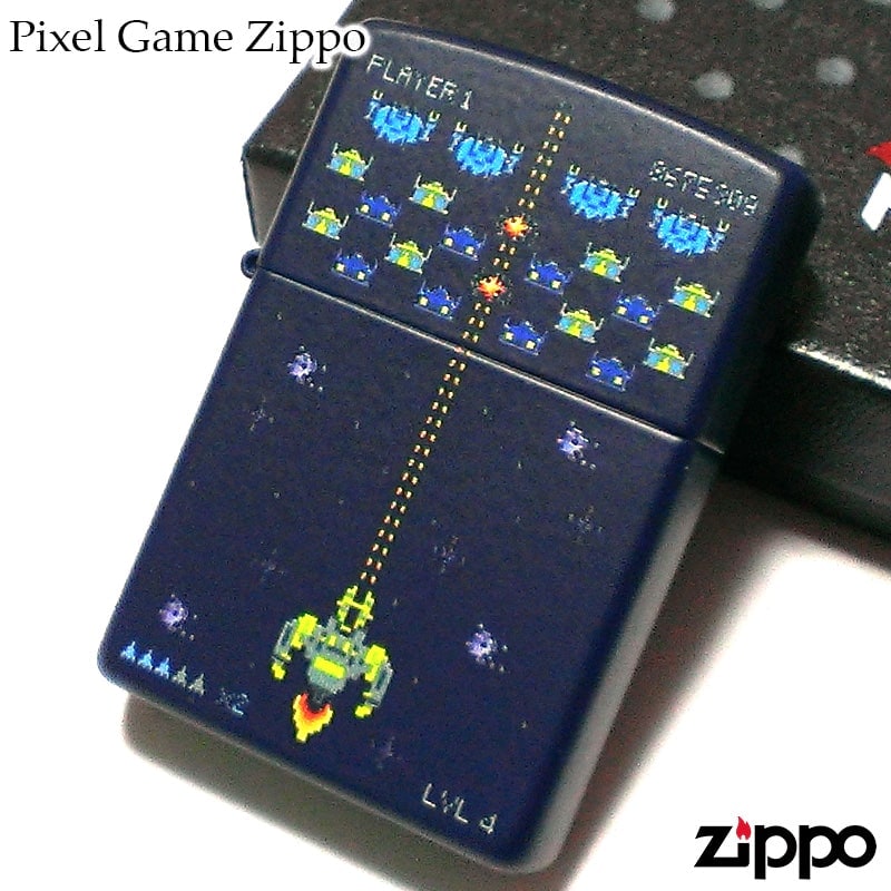 ジッポ ピクセル ゲーム ZIPPO ライター レトロ ネイビー マット仕上げ 昭和 かわいい 懐かしい おしゃれ メンズ レディース プレゼント ギフト