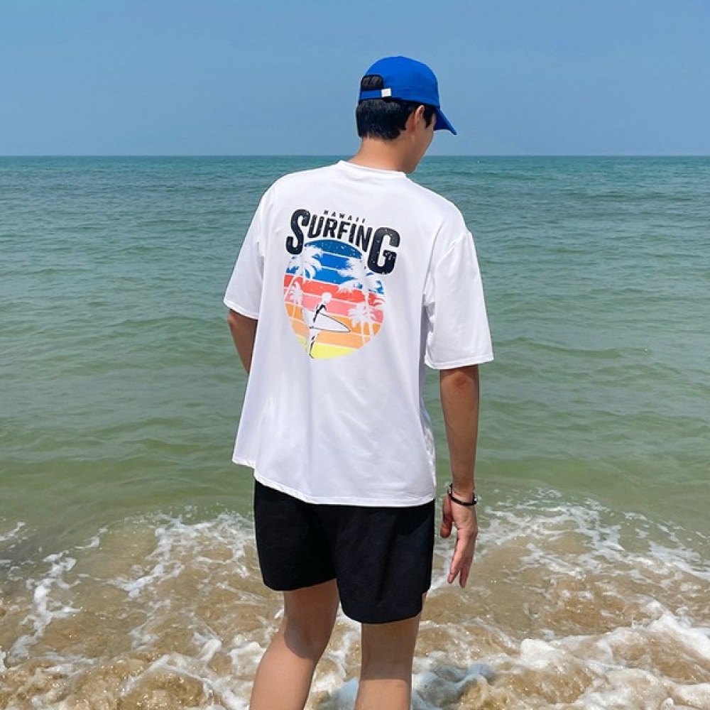 (Vivarup) サーフマンショートスリーブラッシュガード-メンズ SW19766F 半袖ルーズフィットスイムスーツトップビーチウェア