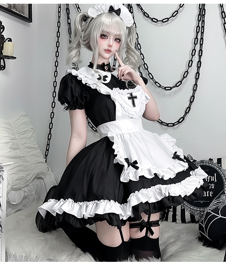【激安開催！】クロスメイド服 コスプレ 衣装 女性 暗黒ゴシック cos服 にほんこく メイド lolita