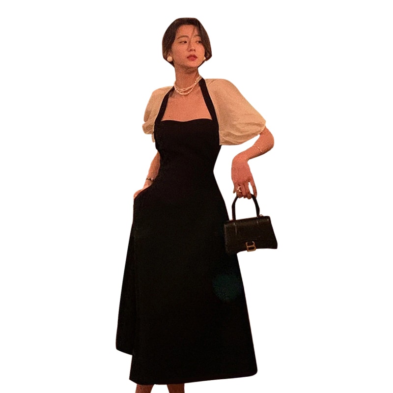 ドレス パーティードレス 二次会ドレス フォーマルドレス ミモレ丈 半袖 ボリューム袖 スクエアネック プリンセスライン ウエストマーク 胸元 フォーマル 大人可愛い きれいめ シンプル ナチュラル