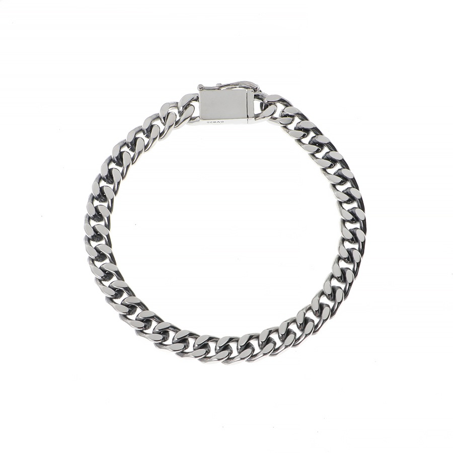シルバー925 燻し銀 喜平チェーン ブレスレット つや出し加工 ユニセックス ストリート 幅-約6.8mm/厚み-約3.3mm