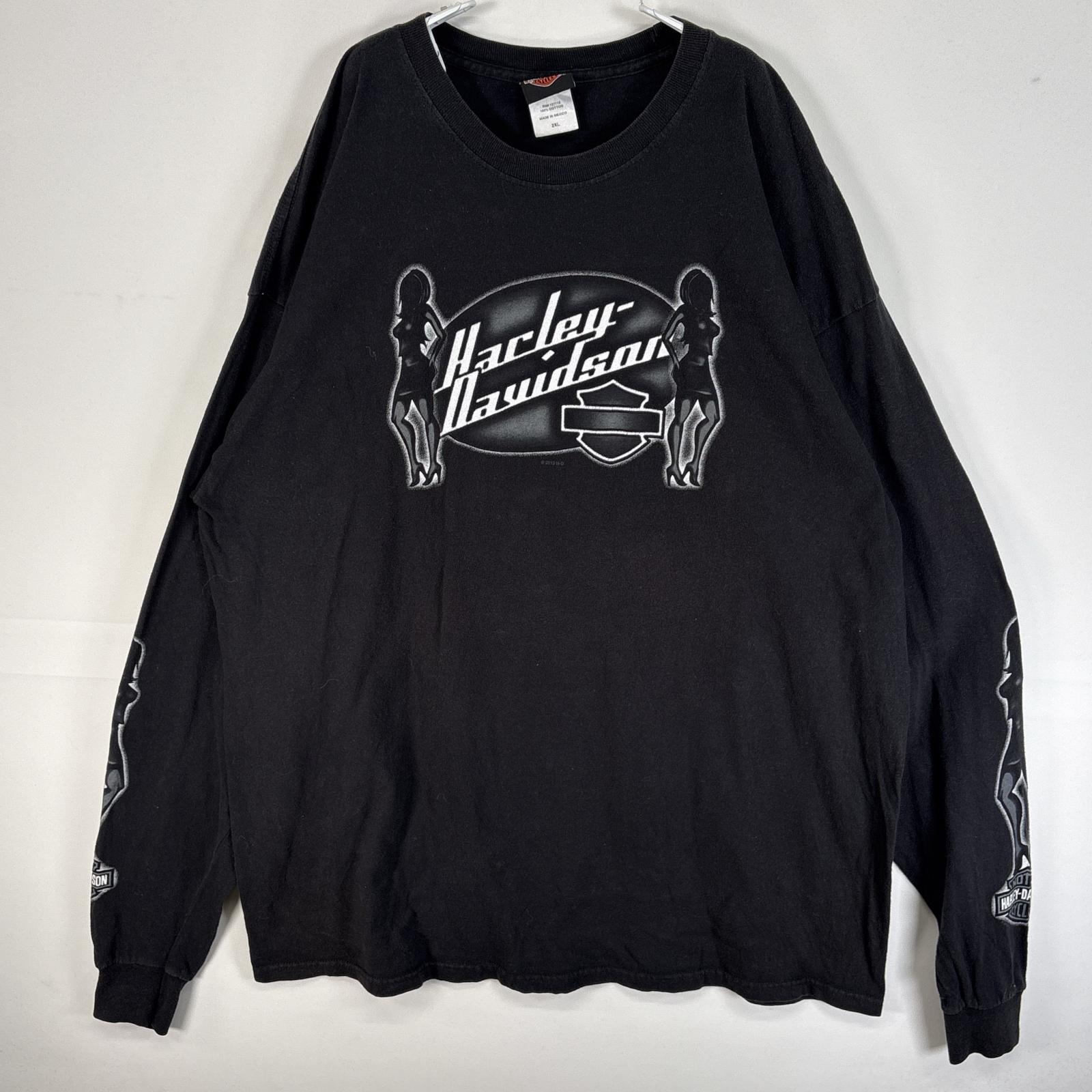 古着 長袖Tシャツ 両面 袖 プリント 大きいサイズ バイク 2XL ブラック メンズ