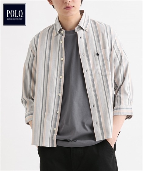 長袖シャツ 七分丈ストライプシャツ POLO BCS 大きいサイズ有