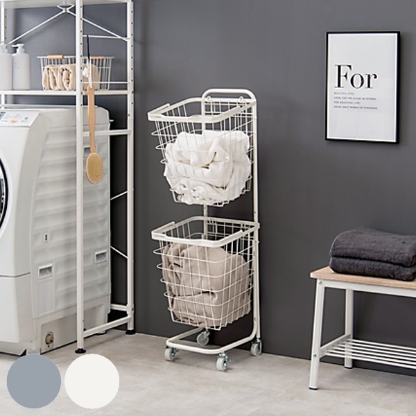ランドリーワゴン 2段 スリム 幅35cm スクエアバスケット ランドリーラック バスケット付 角型 ランドリーバスケット 洗濯 ランドリー ワゴン 30cm 40cm 脱衣かご 洗濯収納