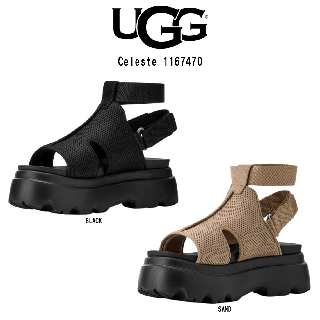 UGG(アグ)サンダル セレスト ストラップ プラットフォーム 厚底 メッシュ 調節可能 レディース 女性用 靴 Celeste 1167470
