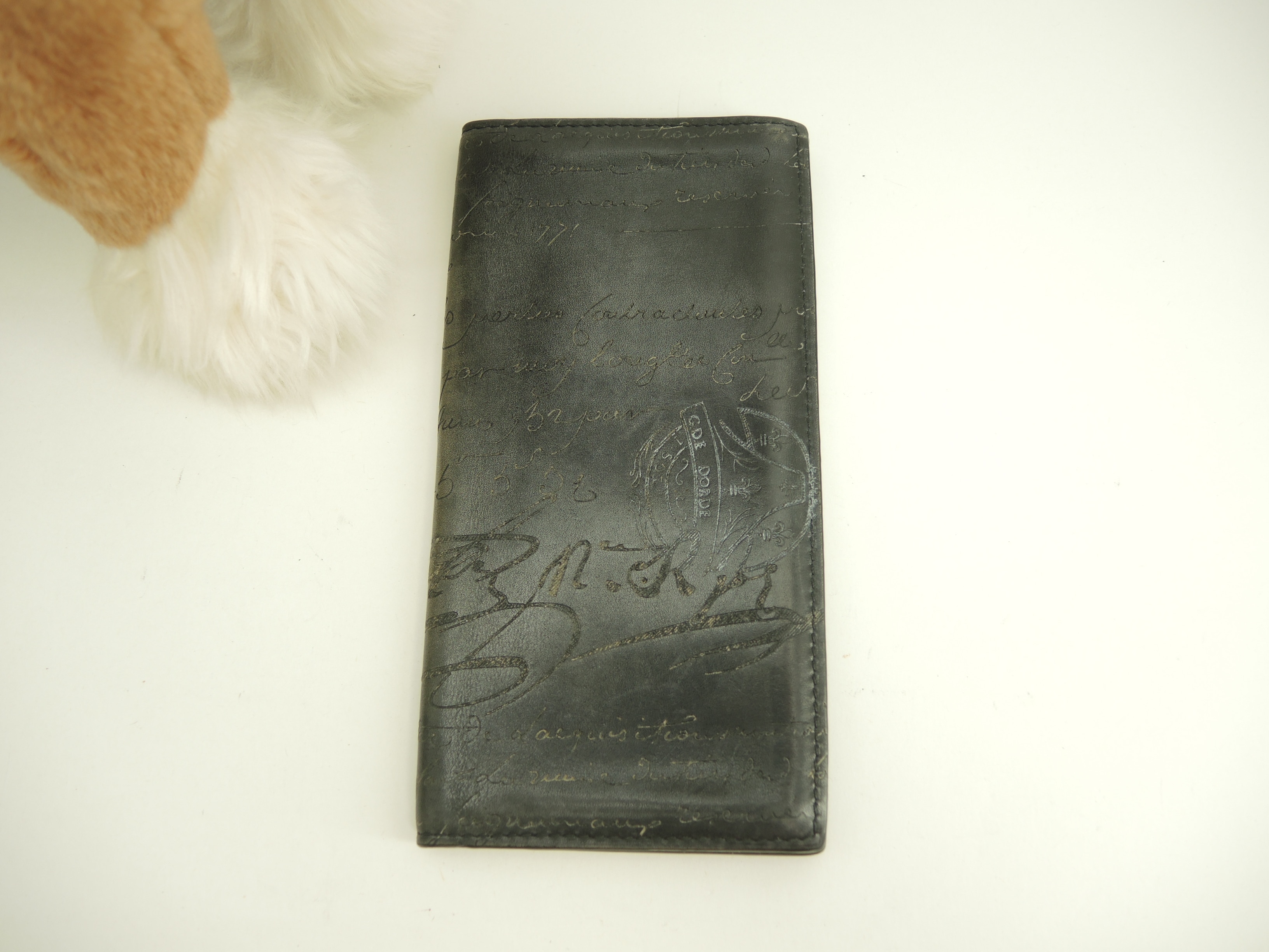 まち付長札入 セコイヤ カリグラフィ/レザー紺 ロングウォレット@F0126