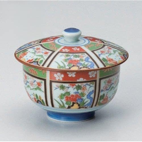 5個セット 蓋付煎茶 錦間取山水蓋付汲出 [10 x 8.5cm(200cc)] 有田焼 強化 和食器 酒器 料亭 旅館 業務用