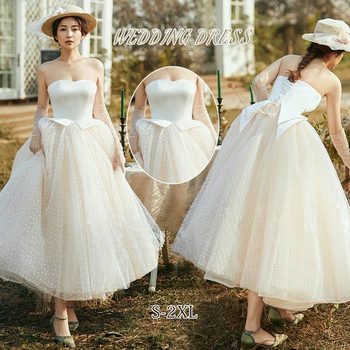 高品質新入 ビスチェタイプ ウェディングドレス ミモレ丈 前撮り 結婚式 お嫁さん Aラインドレス 二次会 シンプル 海外挙式ドレス おしゃれ 着痩せ ロングドレス 披露宴 食事会 成人式 フォーマル