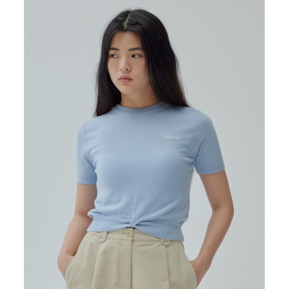 COVERNAT 女性用ツイストウール半袖ニットライトブルー