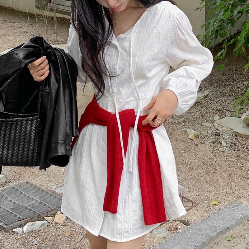 [top0654] 韓国ファッションストラップ パフ ラウンド 半袖 ワンピース