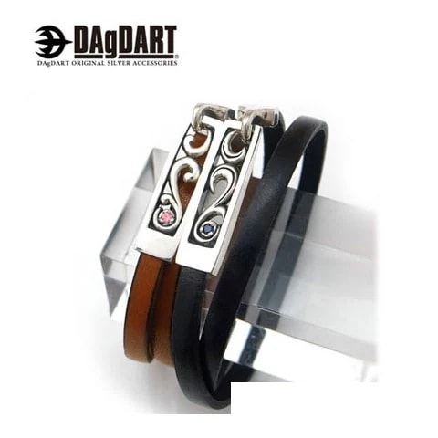 ダグダート DAgDART 誕生石セットOK！ペアブレスレット 2重巻きレザーブレスレット シルバー