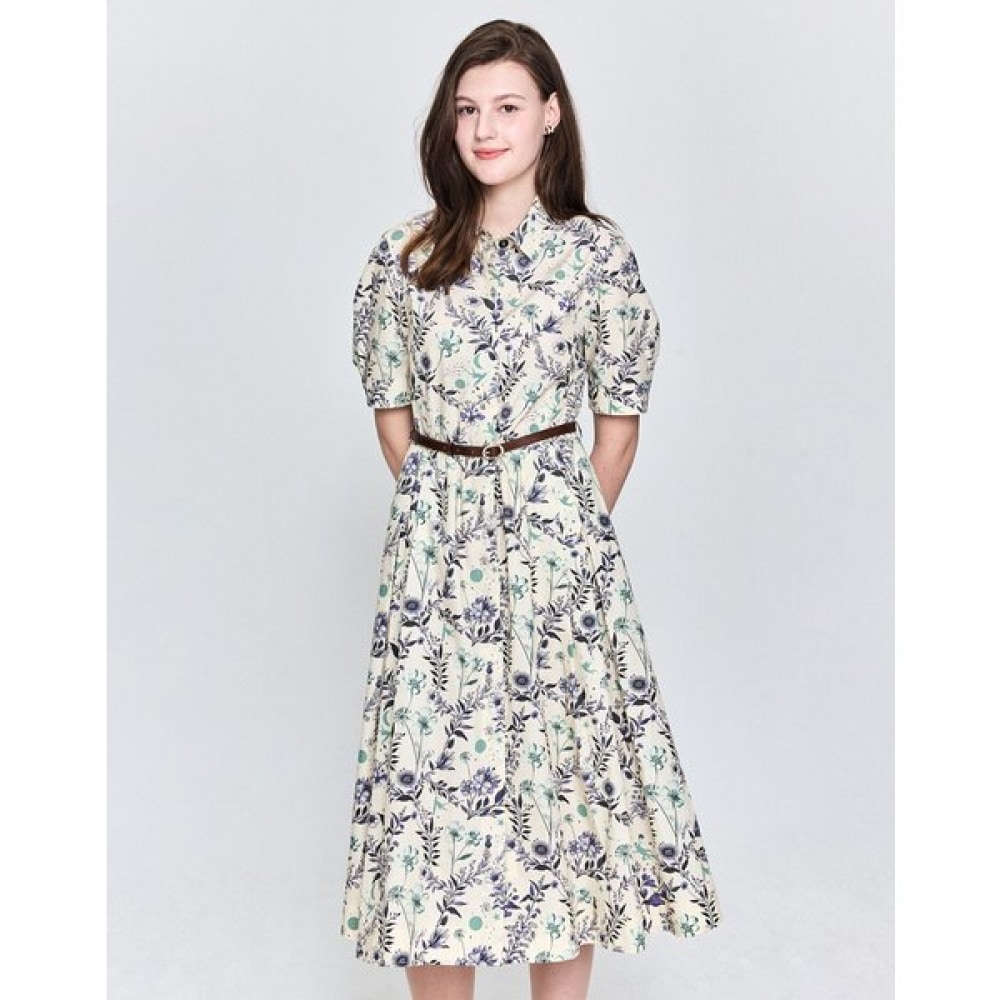 [25SS] クラシックコットンショートスリーブドレスフラワーベージュ HSDR5B203I1