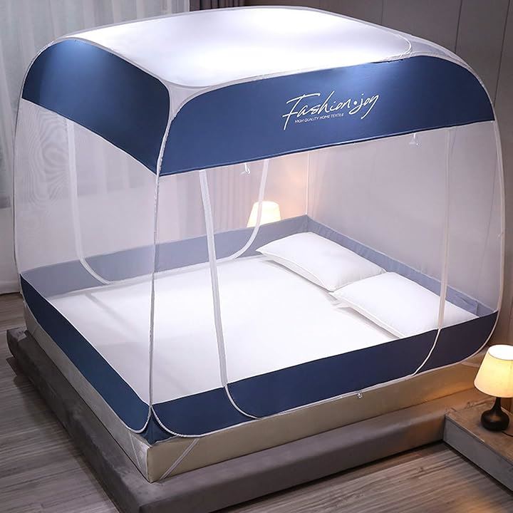 蚊帳 ワンタッチ モスキートネット 折りたたみ式 蚊よけ 虫除け 蚊対策 全方位ガード テント式 キャンプ式 底面付き レース ベッド ドア設計( ブルー, 幅150cmx200cm) 5,339円