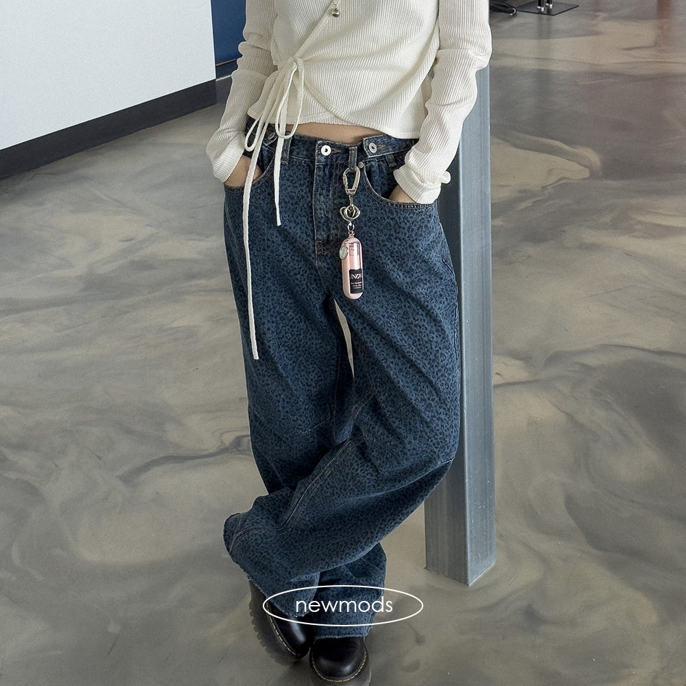 [ニューモッズルック] レオパード ビジョ ワイド ジーンズ