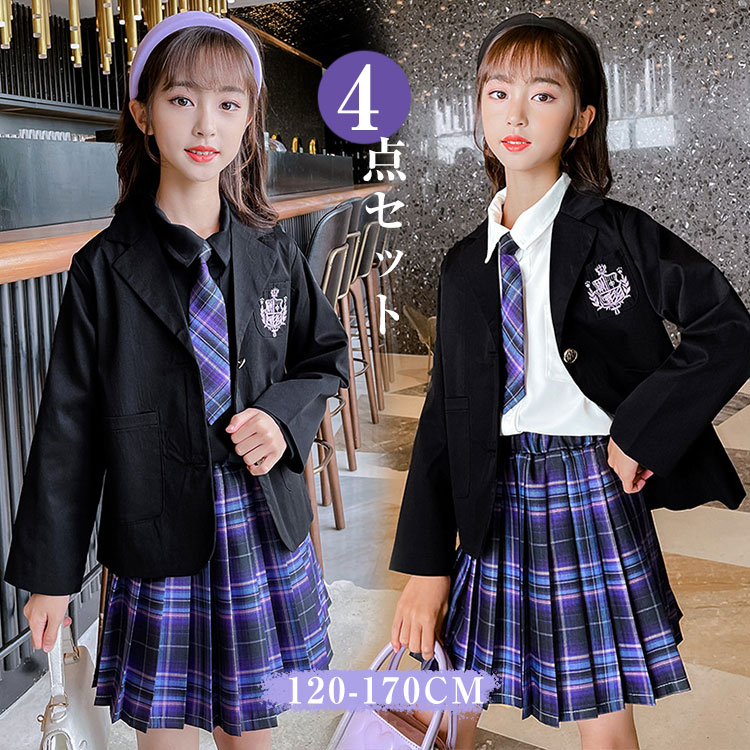 スーツ 女の子 4点セット 入学式 スーツ 子供 卒業式 フォーマル スーツ スカート チェック柄 フォーマル キッズ 安全パンツ付き 結婚式 子供服 卒業式 面接 ジュニア 女児 キッズフォ