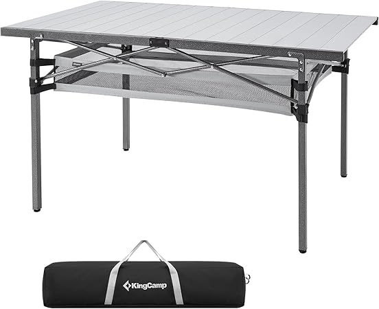 アウトドアテーブル アルミ キャンプ ロールテーブル 耐荷重80kg 持ち運びやすい ダイニングテーブル 軽量 折りたたみ 組立簡単 収納バッグ付き 安定性4-6人用