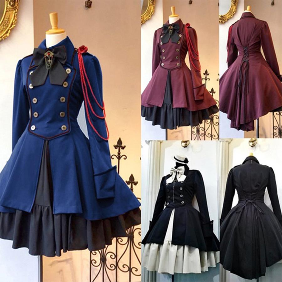 ゴスロリ軍服ワンピース　ツートン　アイドル衣装　ハイローロリータワンピースドレスOPドレス　ボタン　リボン　制服コスプレ　フリル 7,800円