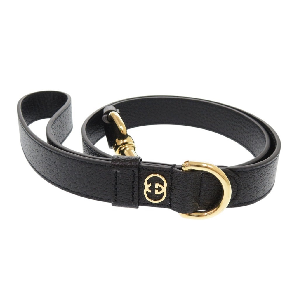 新品同様 ペット用 リード インターロッキングG 695257 その他小物 レザー ブラック 0485【中古】 レディース