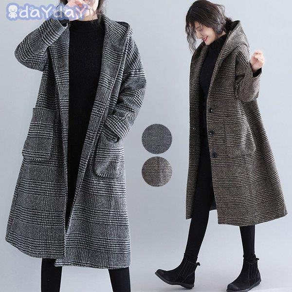 グレンチェック コート ロングコート チェスターコート チェスター レディース 冬 アウター フーデットコート フード コクーン ロング丈 秋冬