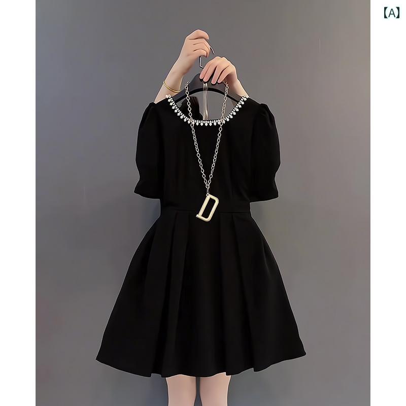 ドレス　パーティー　レディース 深 セン 南 友 高級 婦人服夏 ヘビーデューティー ホット ラインストーン バック レス ボウ ブラック 半袖 ワンピース