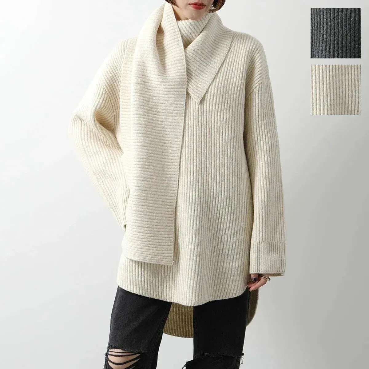 Toteme トーテム セーター Long scarf knit WRT0364 YA0007 レディース ウール リブ ニット スカーフ ハイネック ミドル丈