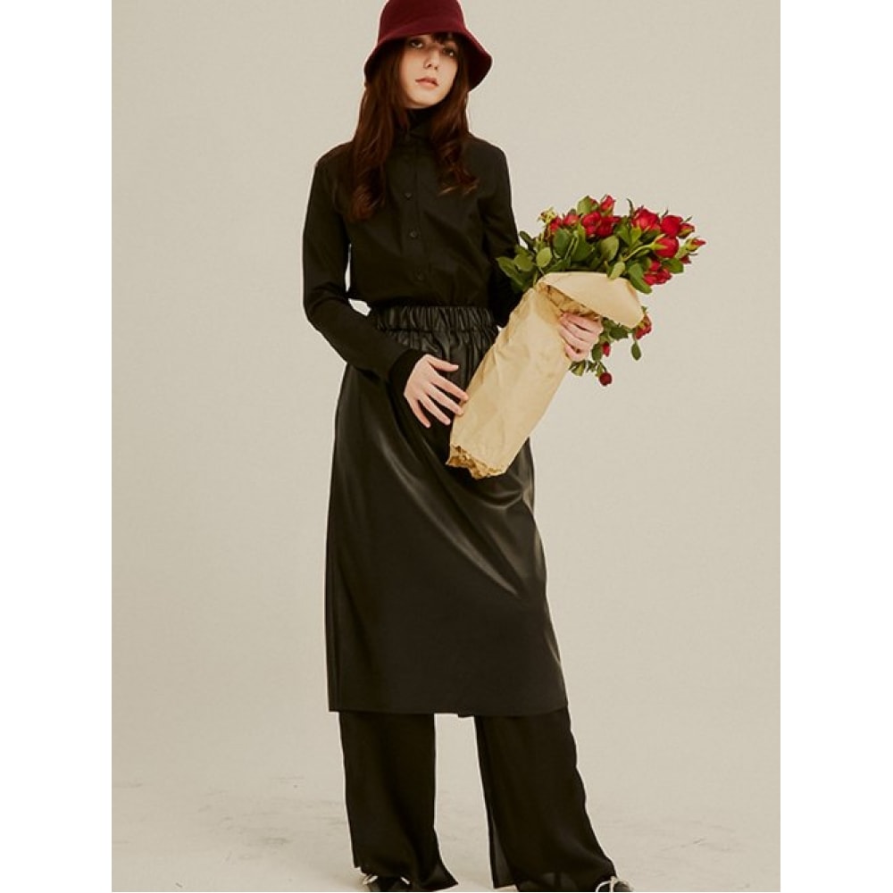 ごめんなさい愛しすぎです (すみません愛しすぎです) スポーティーレザーミディスカート_ブラック