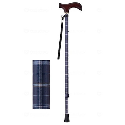 他サイト： ウェルファン 夢ライフステッキ 柄杖伸縮型 スリムタイプ ダークネイビーチェック 009714 メーカー直送の商品画像
