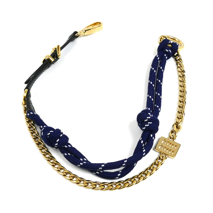 MIUMIU ミュウミュウ トリック キーリング キーホルダー ネイビー ブラック ゴールド 5TL510_ACRT_F0G52 レディース 中古 美品