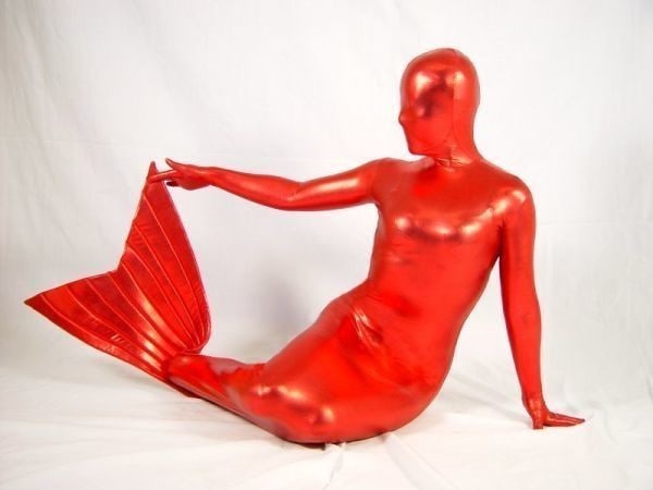 全身タイツ 人魚 赤 男性女性兼用 Mサイズ ゼンタイ コスプレ ZENTAI レオタード ボディースーツ 仮装 イベント コスチューム 戦隊