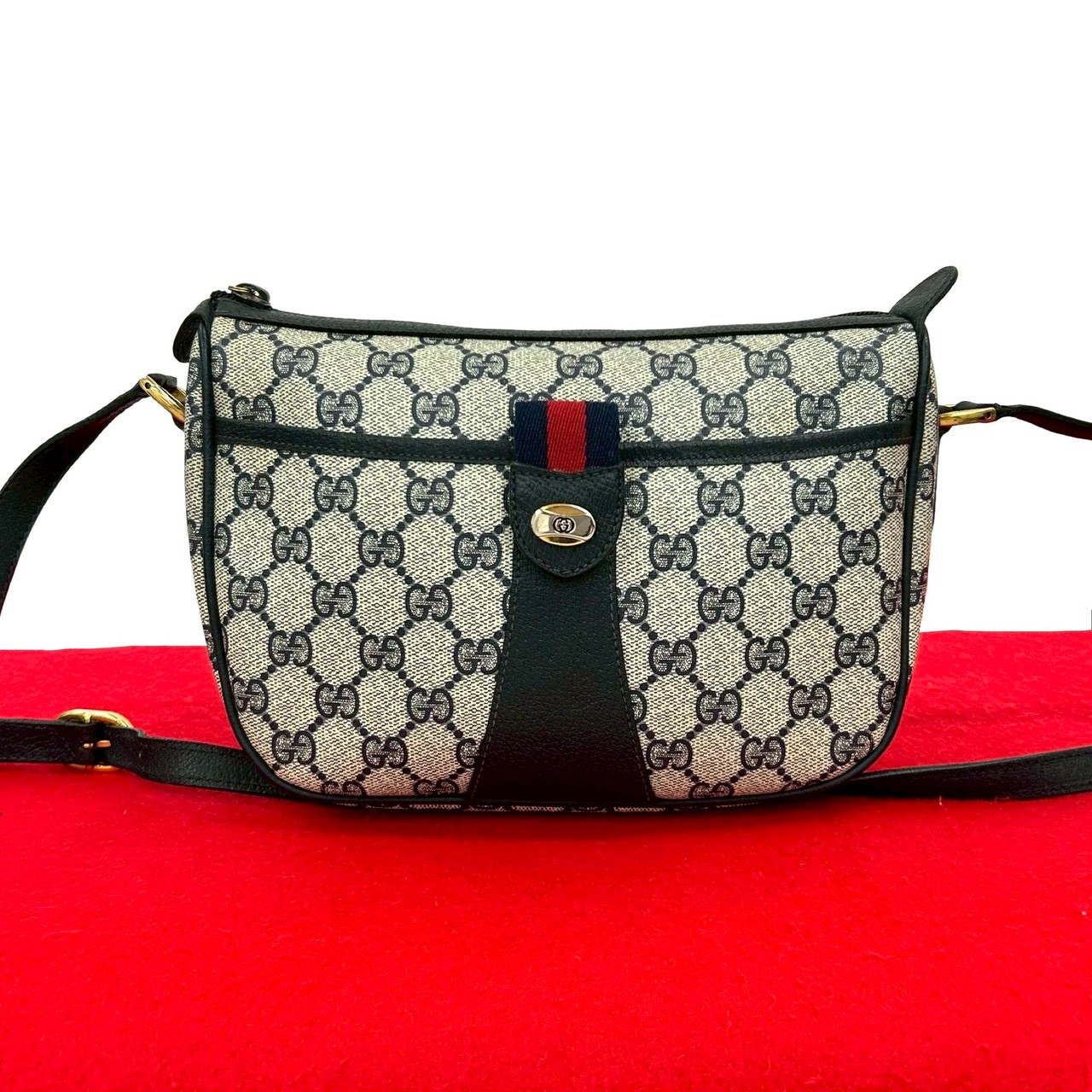 ヴィンテージ シェリーライン GG ロゴ 柄ショルダーバッグ レザー PVC ネイビー 27962