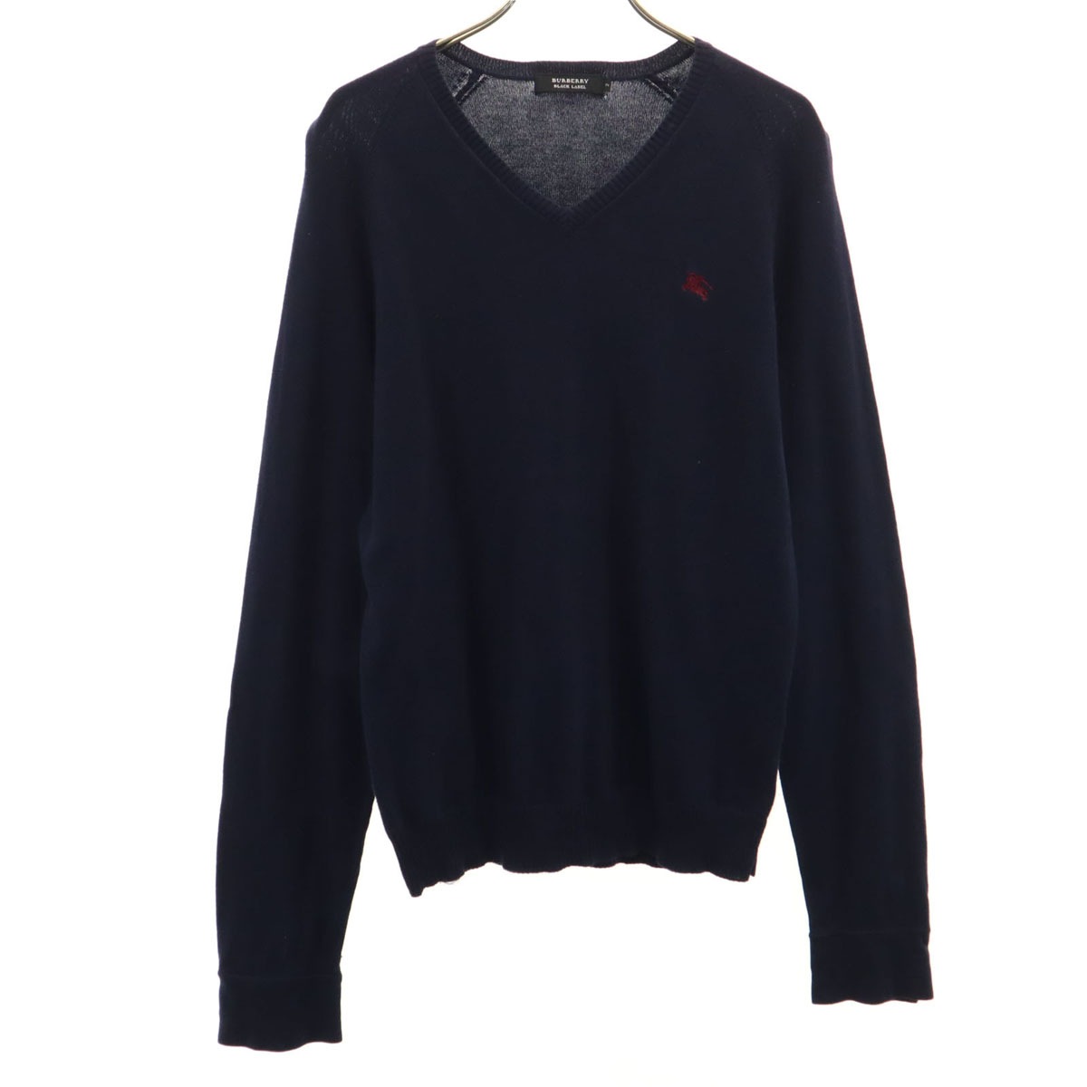 BURBERRY BLACK LABEL バーバリーブラックレーベル 長袖 Vネック ニット 2 ネイビー 三陽商会 セーター メンズ 古着